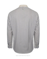Tommys Collarless Shirt - Blue Ticking