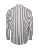 Tommys Collarless Shirt - Blue Ticking