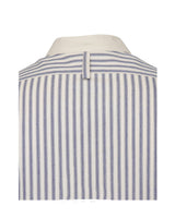 Tommys Collarless Shirt - Blue Ticking