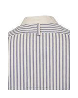 Tommys Collarless Shirt - Blue Ticking