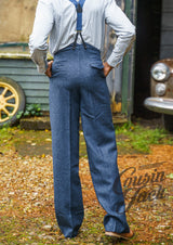 Fishtail Back Trousers - Navy Herringbone