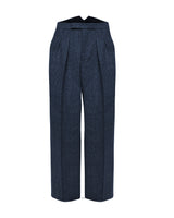 Fishtail Back Trousers - Navy Herringbone