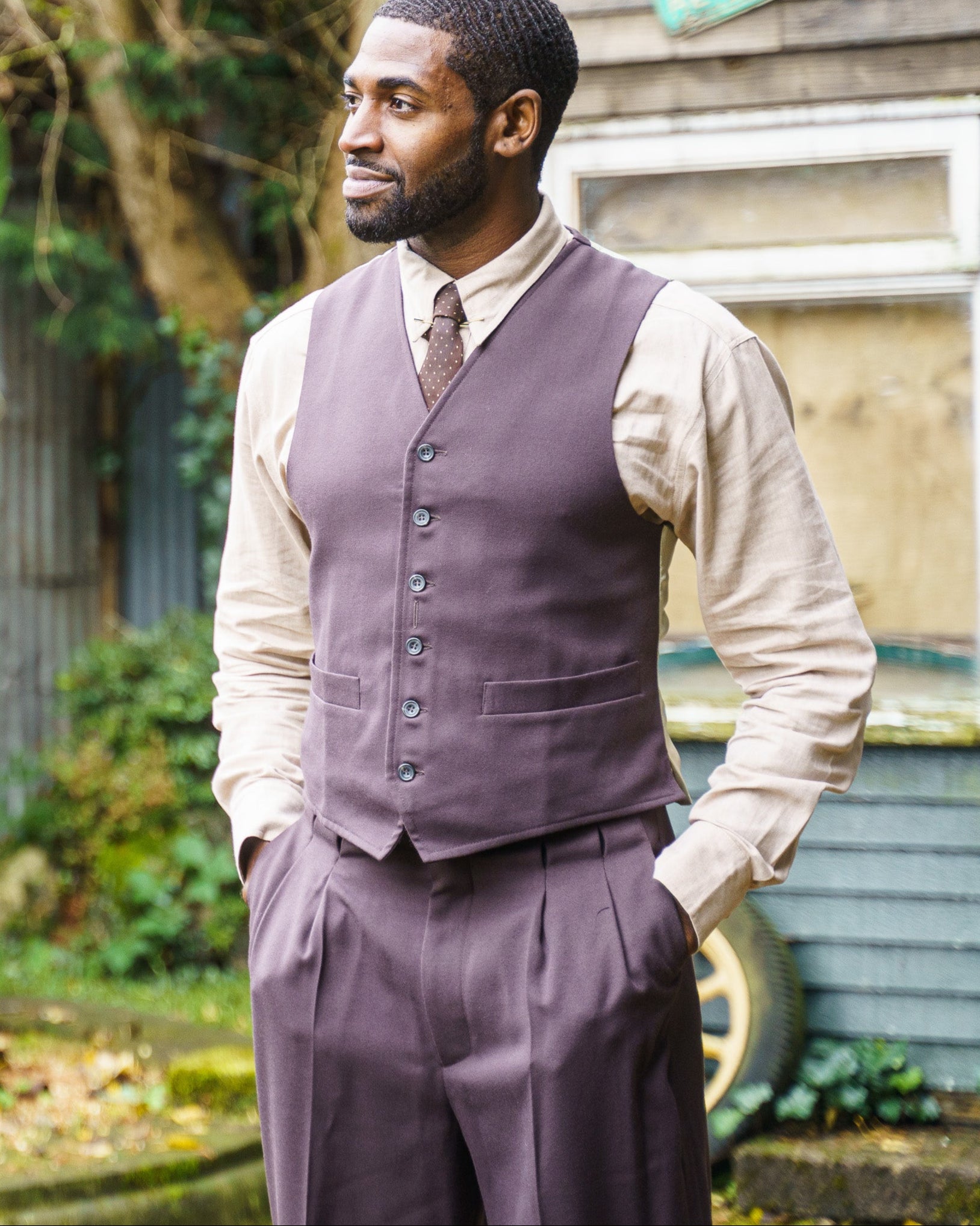 Fishtail Back Trousers - Brown Twill