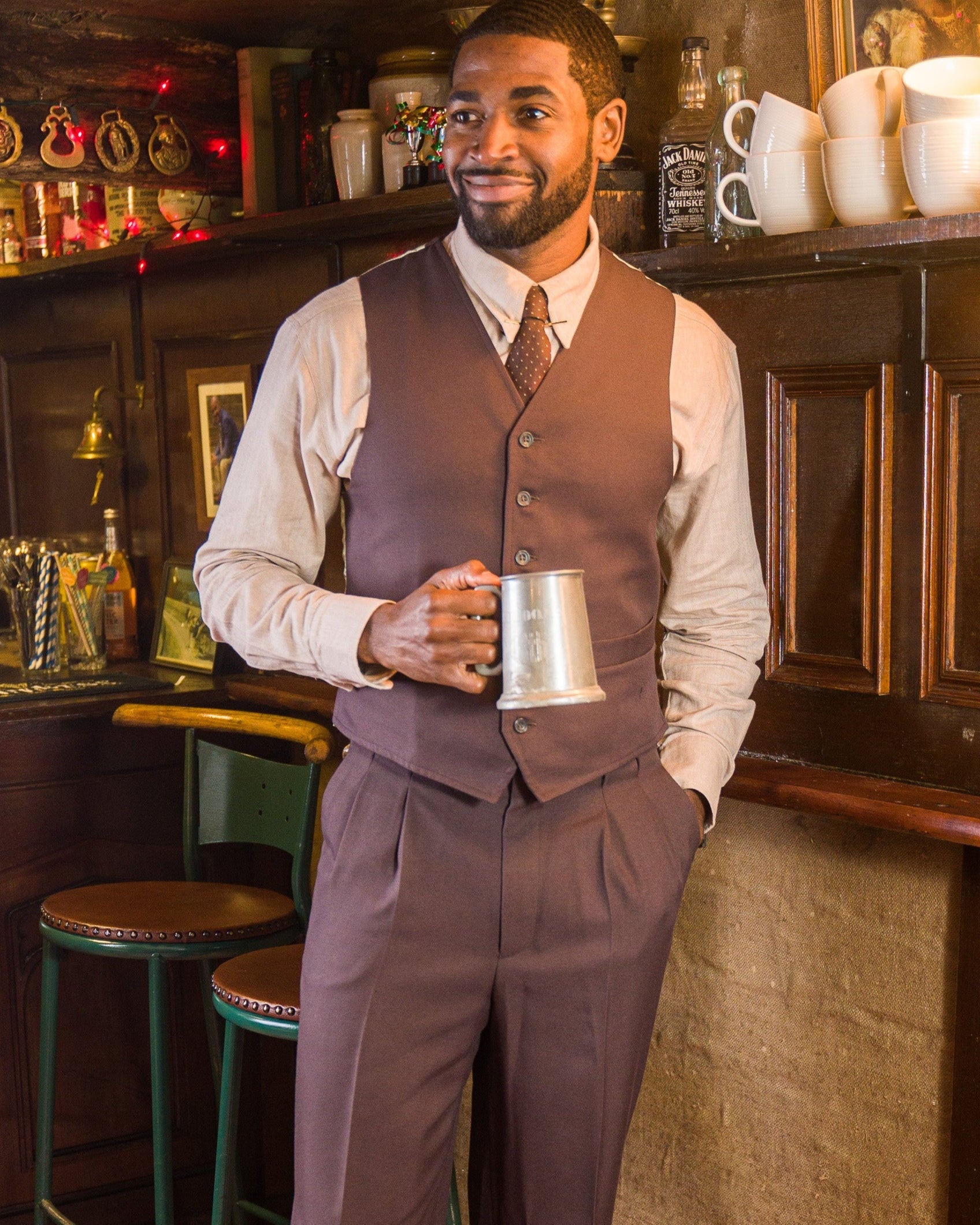 Fishtail Back Trousers - Brown Twill