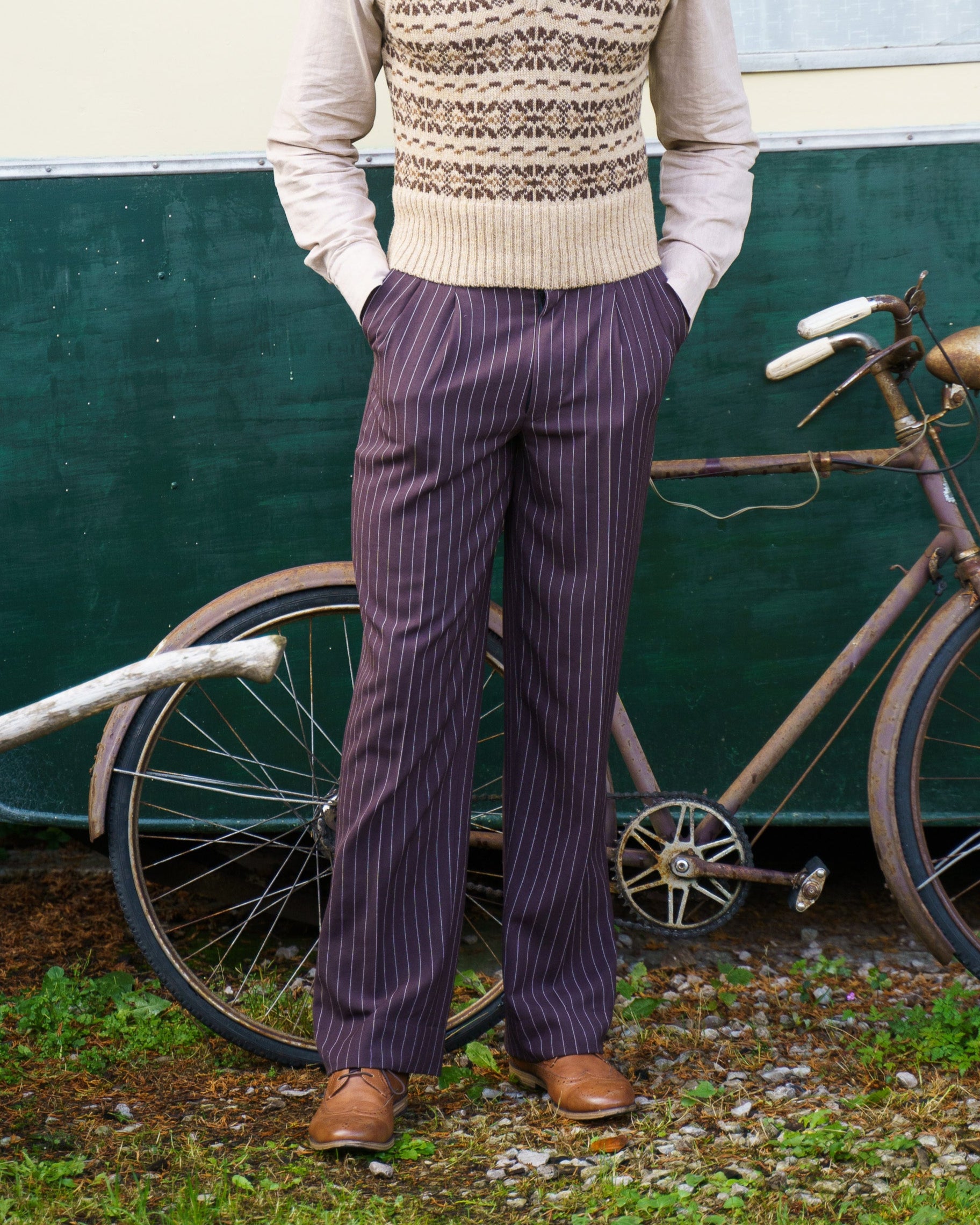 Fishtail Back Trousers - Pin Stripe Brown