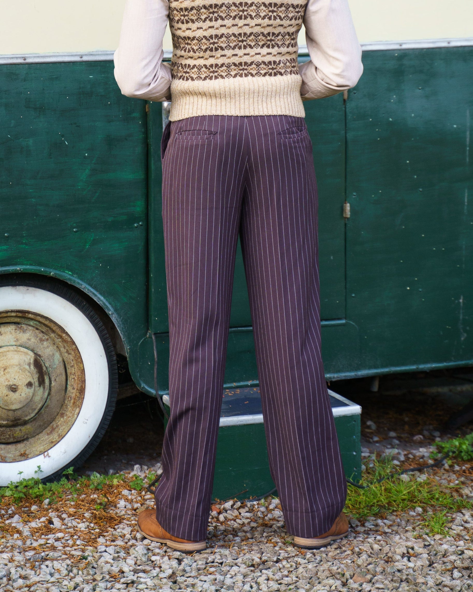 Fishtail Back Trousers - Pin Stripe Brown
