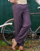 Fishtail Back Trousers - Pin Stripe Brown