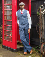 Fishtail Back Trousers - Navy Herringbone