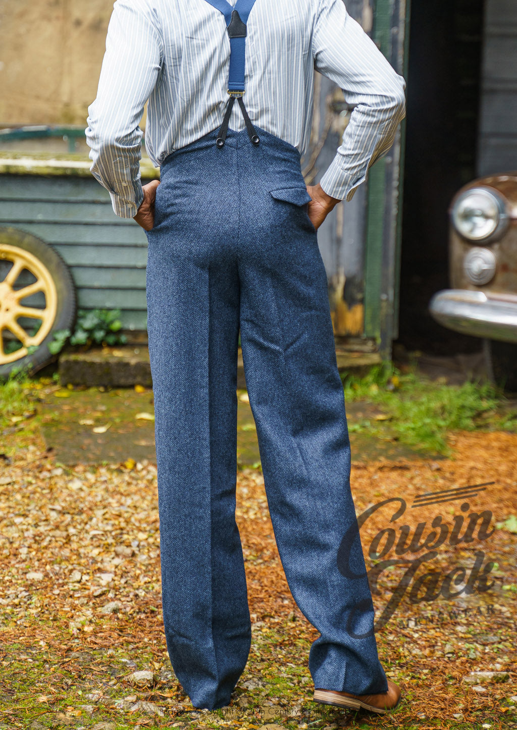 Fishtail Back Trousers - Navy Herringbone