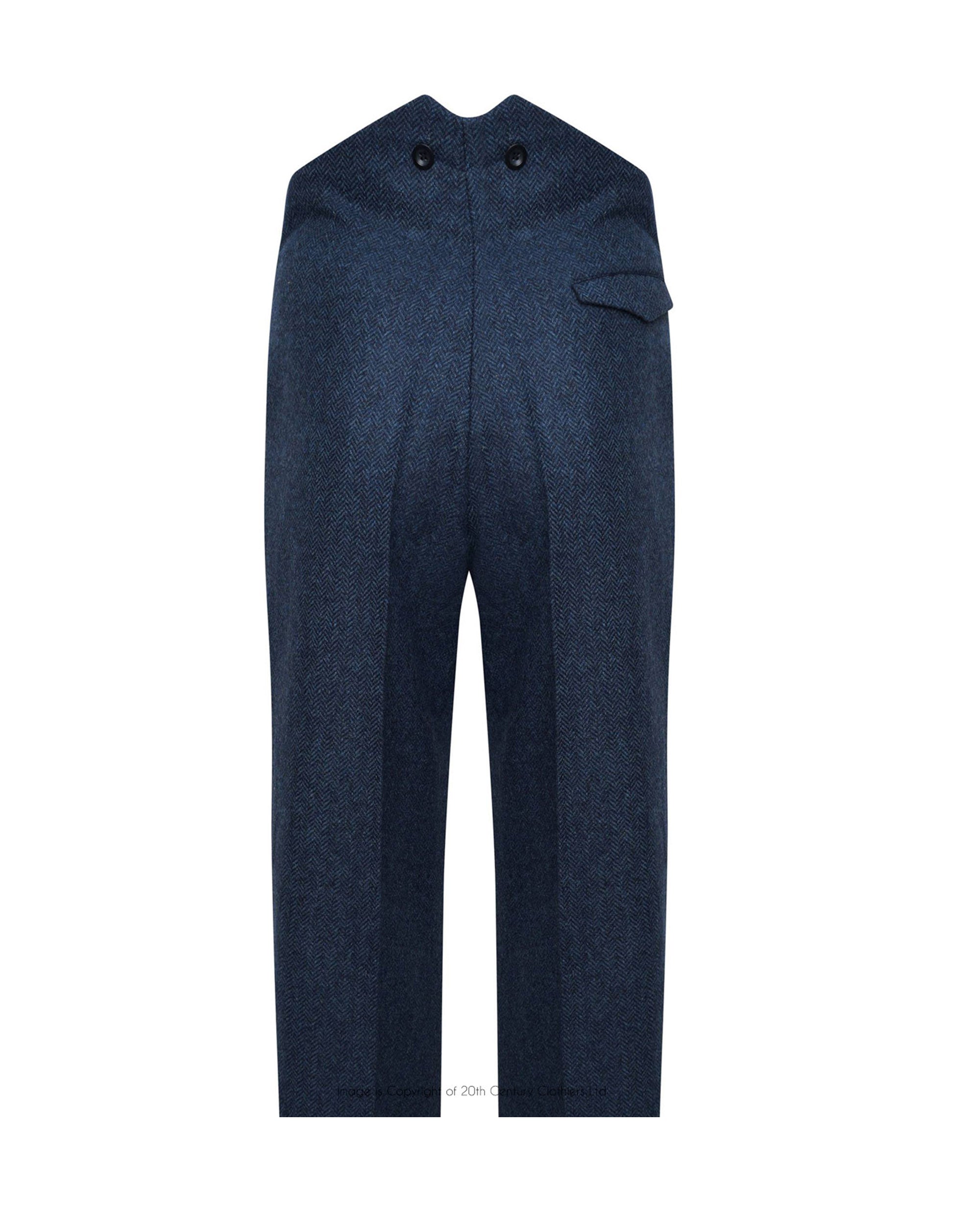 Fishtail Back Trousers - Navy Herringbone