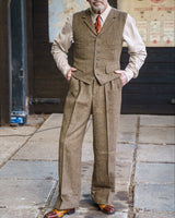 Fishtail Back Trousers - Brown Herringbone