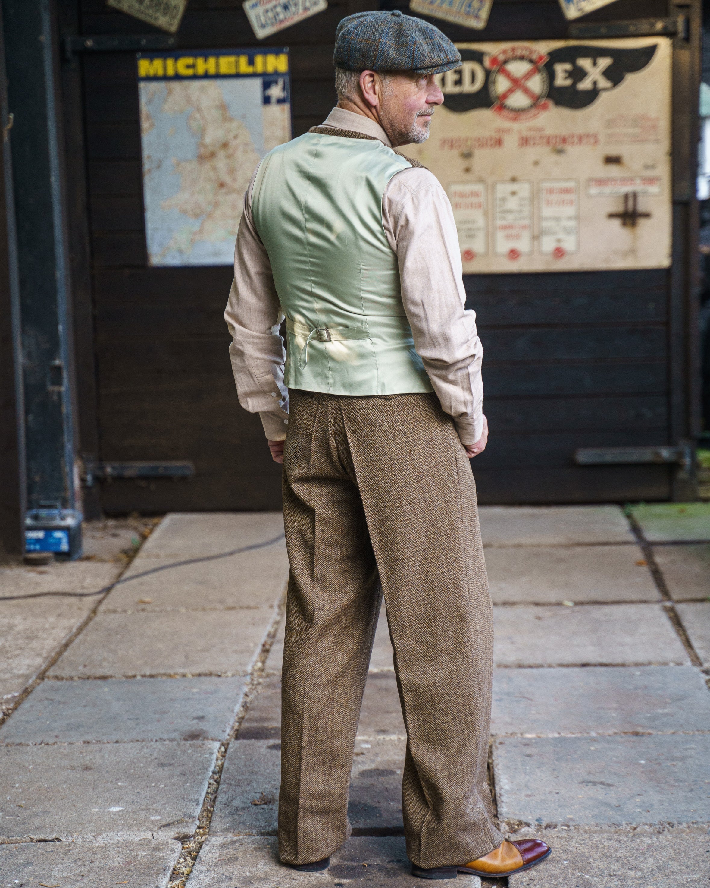 Fishtail Back Trousers - Brown Herringbone