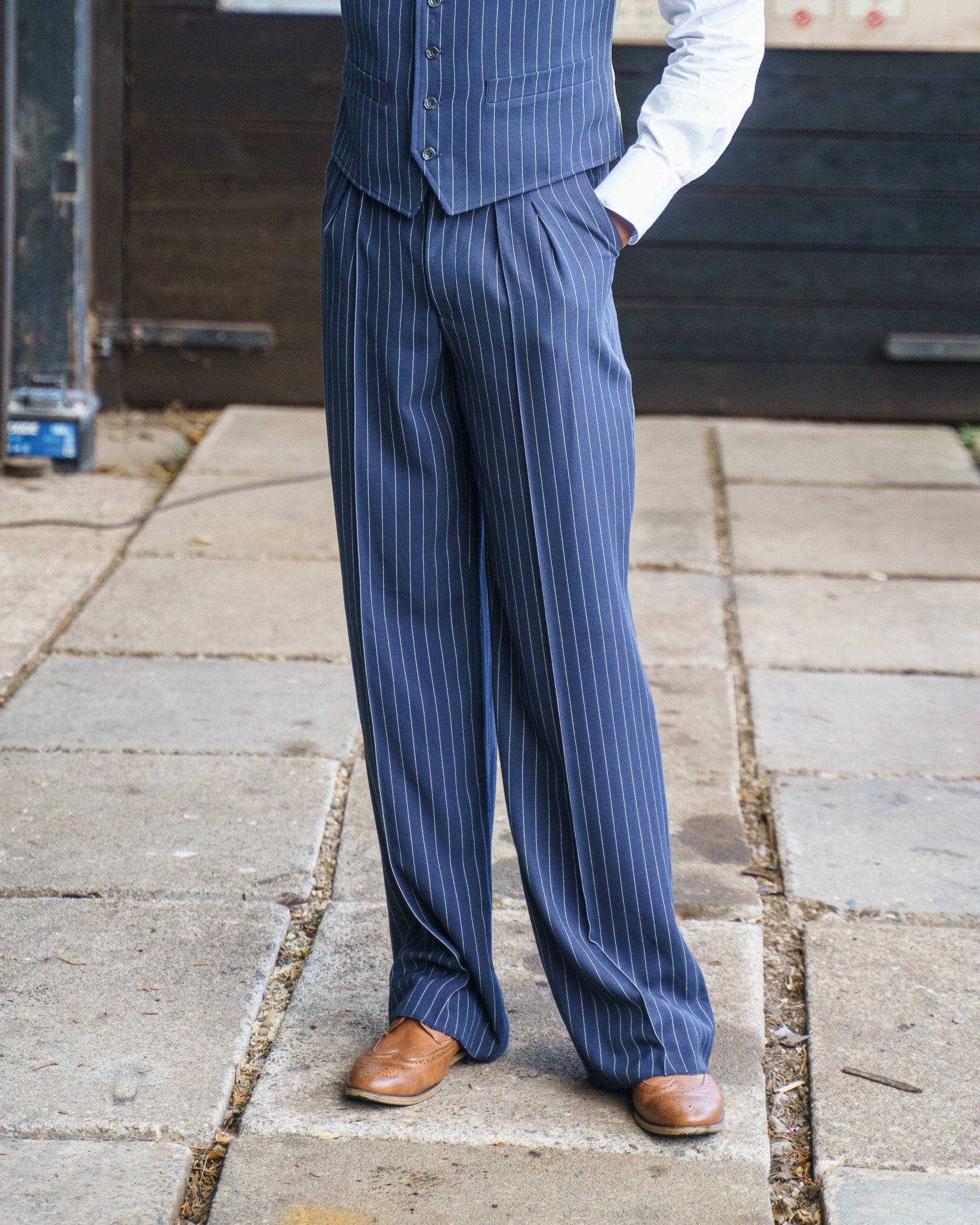 Fishtail Back Trousers - Pin Stripe Navy