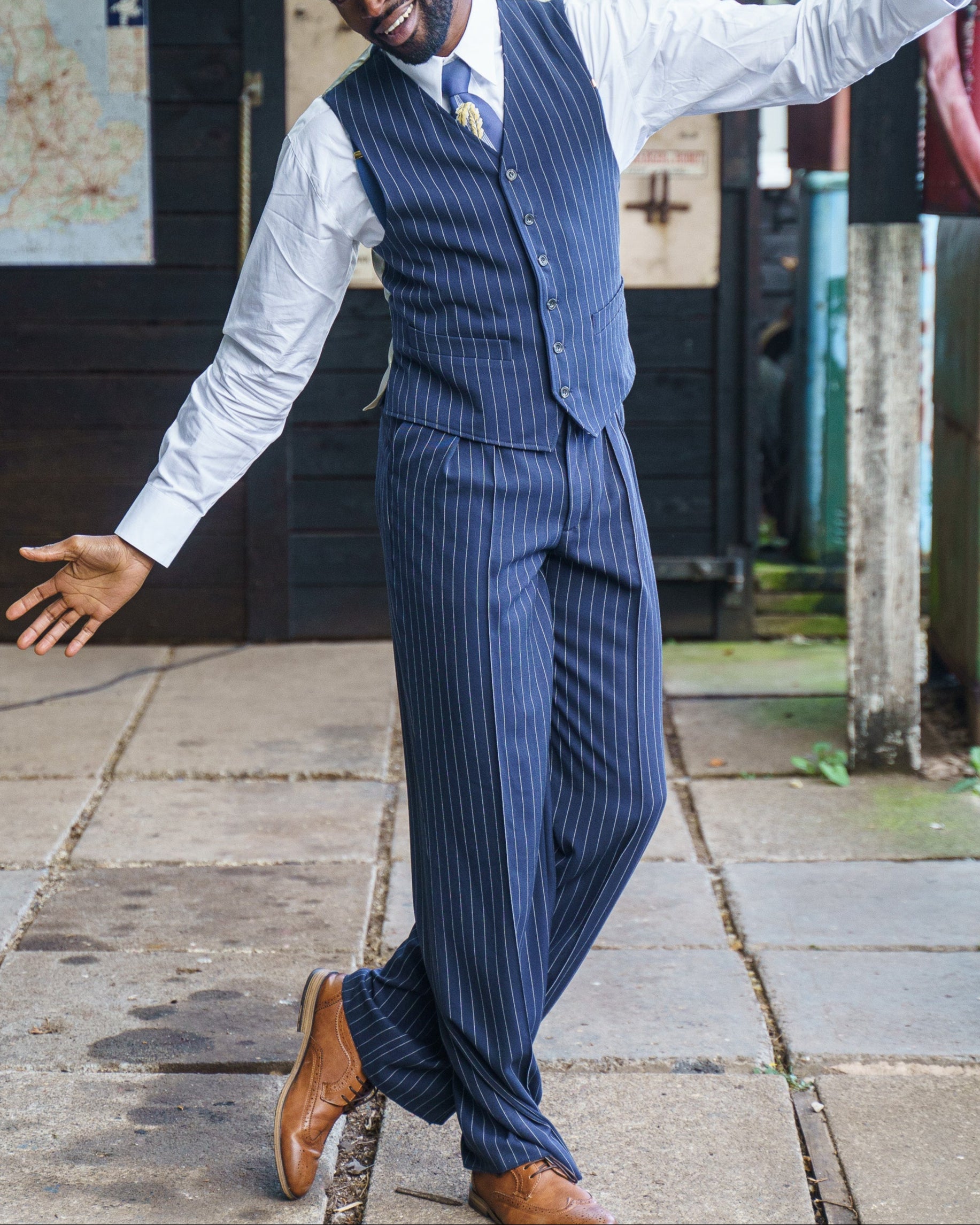 Fishtail Back Trousers - Pin Stripe Navy