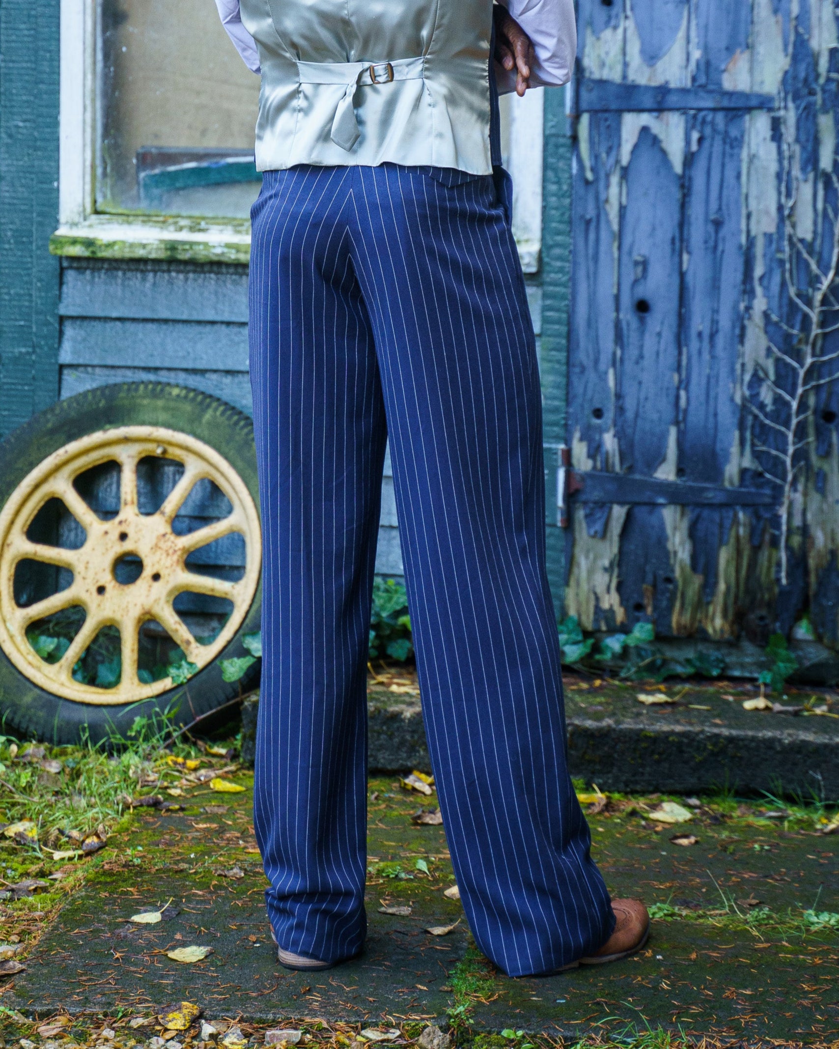 Fishtail Back Trousers - Pin Stripe Navy